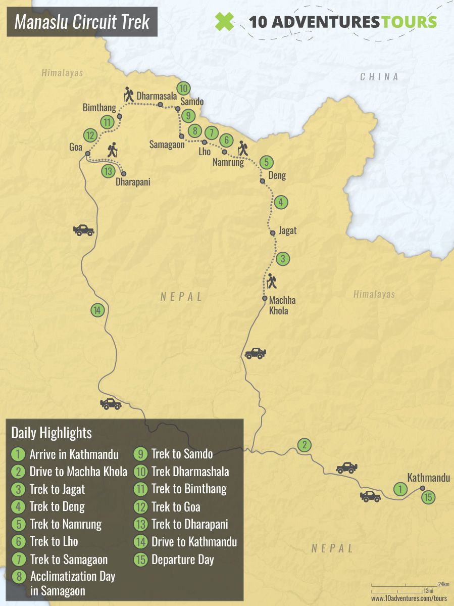Map of Manaslu Circuit Trekking Tour