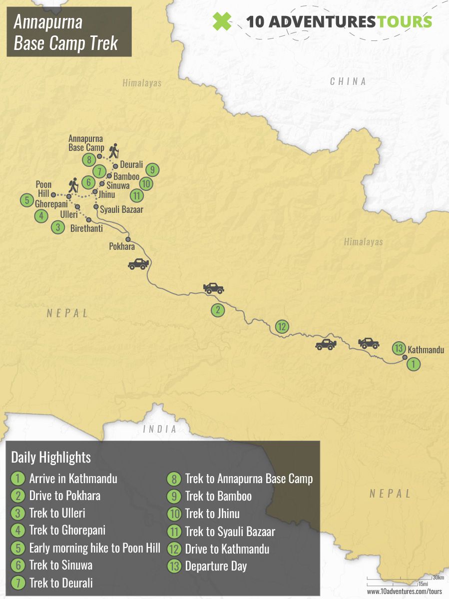 Map of Annapurna Base Camp Trekking Tour