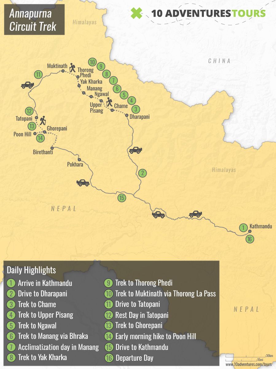 Map of Annapurna Circuit Trekking Tour