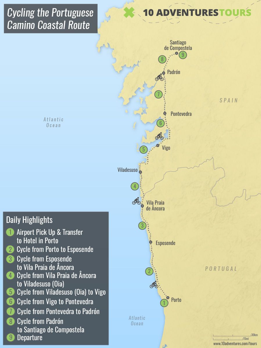 Map of Cycling the Portuguese Camino Coastal Route