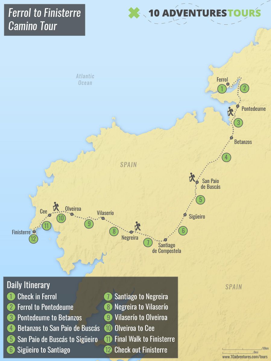 Map of Camino Atlantic: Ferrol to Finisterre Camino Tour